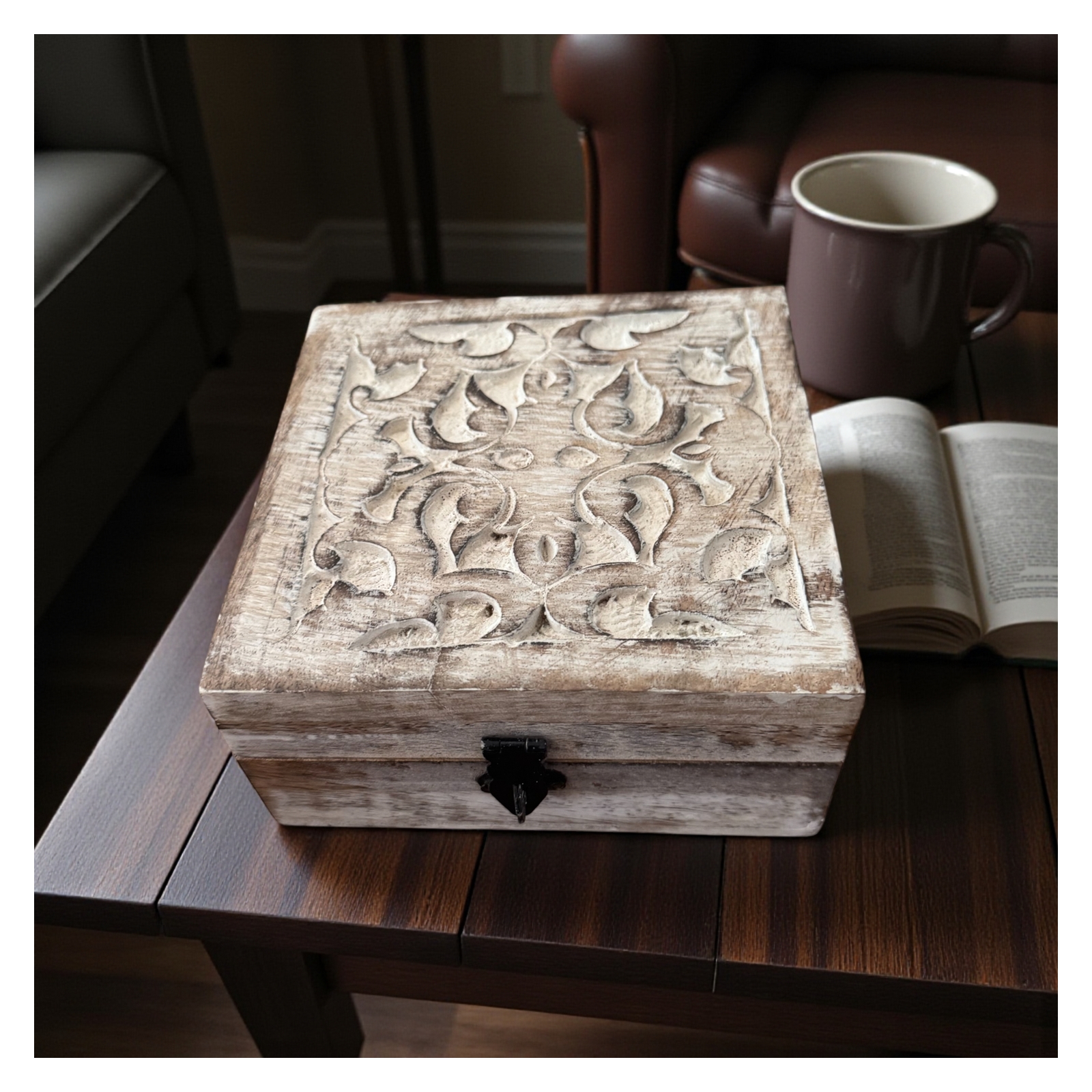 Dragons Breath Carved Box-White Wash
